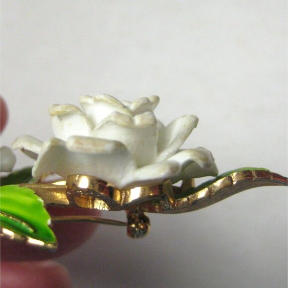 Crown Trifari Brooch Pin Vintage 1960 1950 Flower Enamel Mid Century MOD - Picture 8 of 10